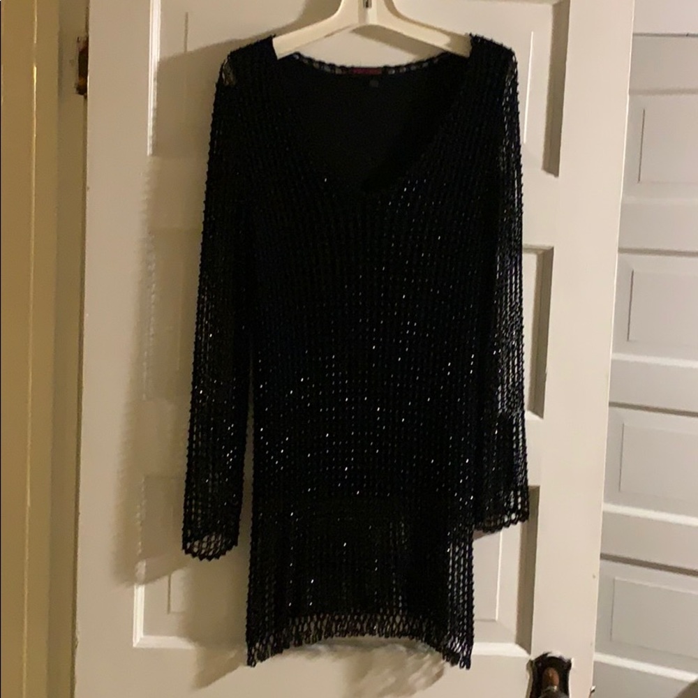 Sexy sparkly Simon Chang long black top